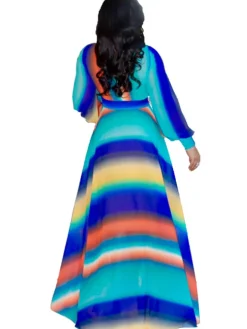 Chiffon Floral Printed V Neck Wrap Boho Maxi Dress