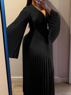 Chiffon V-Neck Pleated Maxi Dress