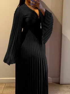 Chiffon V-Neck Pleated Maxi Dress