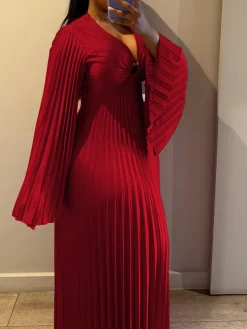 Chiffon V-Neck Pleated Maxi Dress