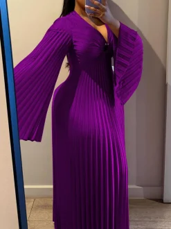 Chiffon V-Neck Pleated Maxi Dress
