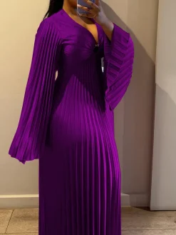 Chiffon V-Neck Pleated Maxi Dress