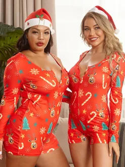 Christmas Print Long Sleeve Romper