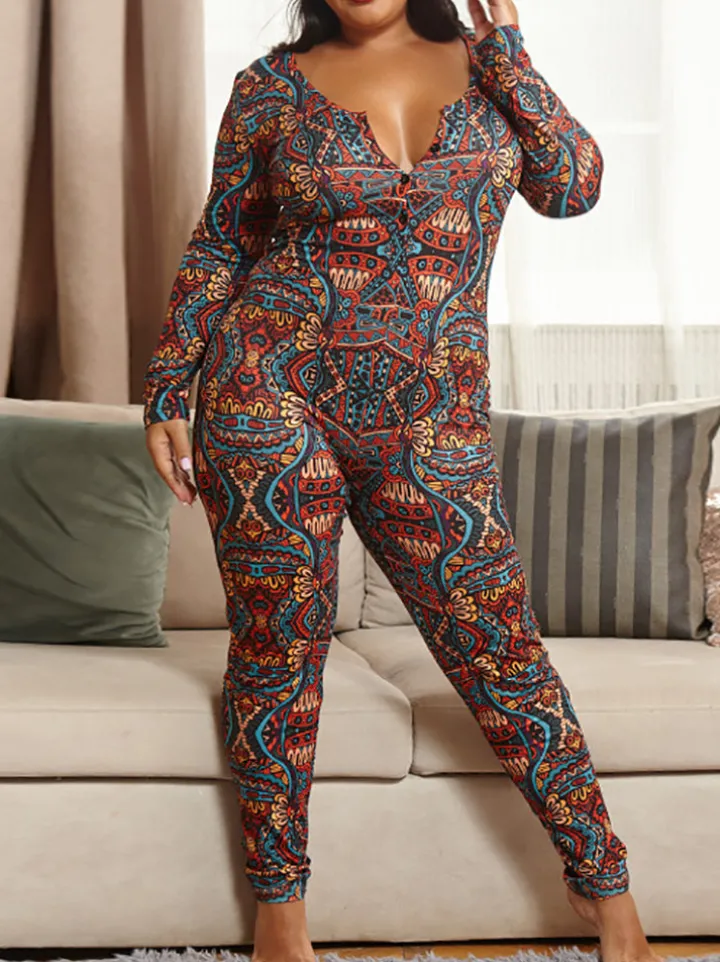 Christmas Print Long Sleeve Jumpsuit