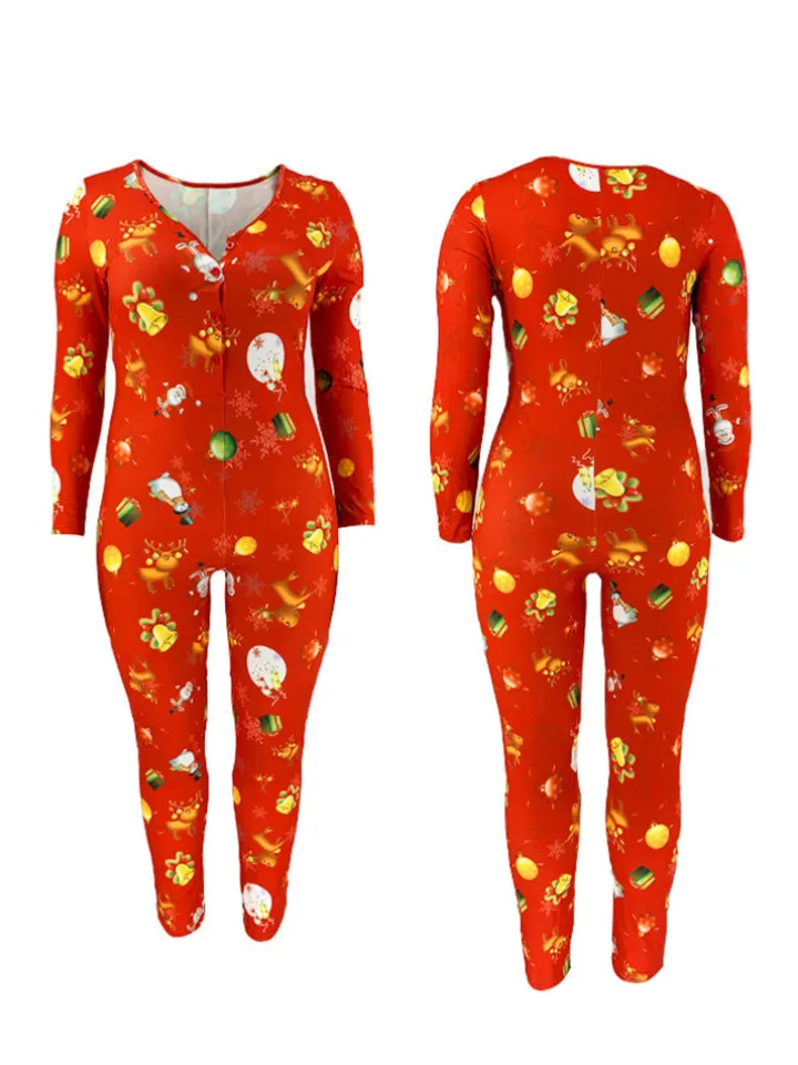 Christmas Print Long Sleeve Jumpsuit