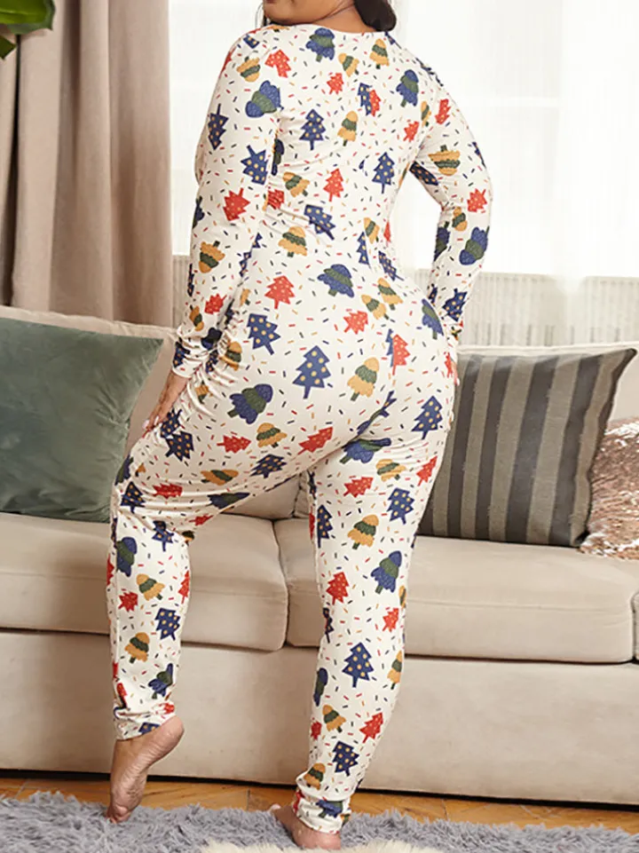Christmas Print Long Sleeve Jumpsuit