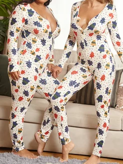 Christmas Print Long Sleeve Jumpsuit