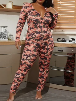 Christmas Print Long Sleeve Jumpsuit