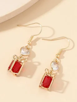 Christmas Rhinestone Gift Box Pendant Earring