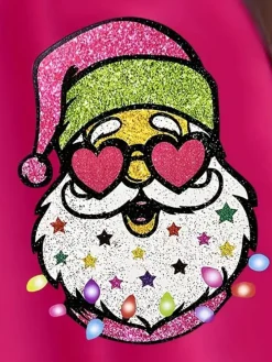 Christmas Santa Print Solid Color Sweatshirt