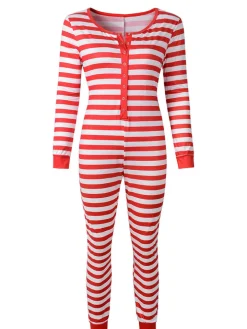 Christmas Striped Print Long Sleeve Jumpsuit