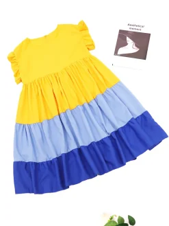 Color Block Ruffle Sleeve Swing Loose Dress