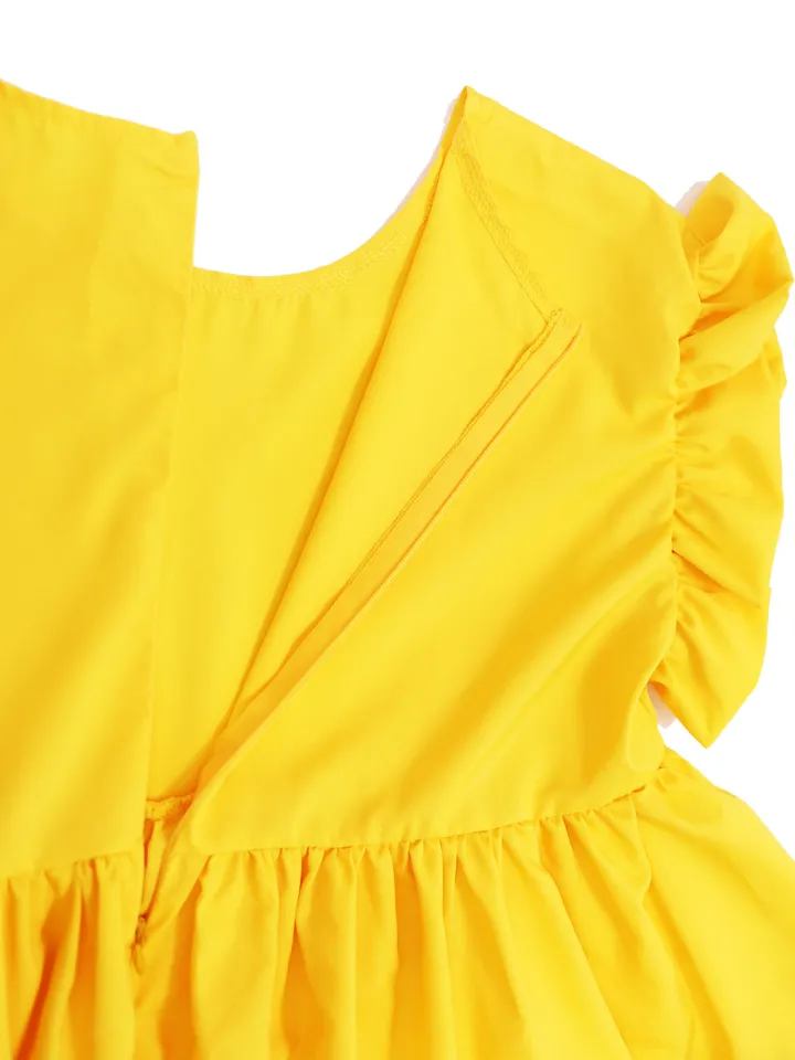 Color Block Ruffle Sleeve Swing Loose Dress