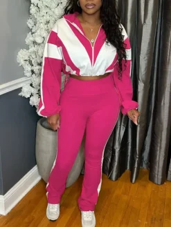 Colorblock Drawstring Waist Tracksuit