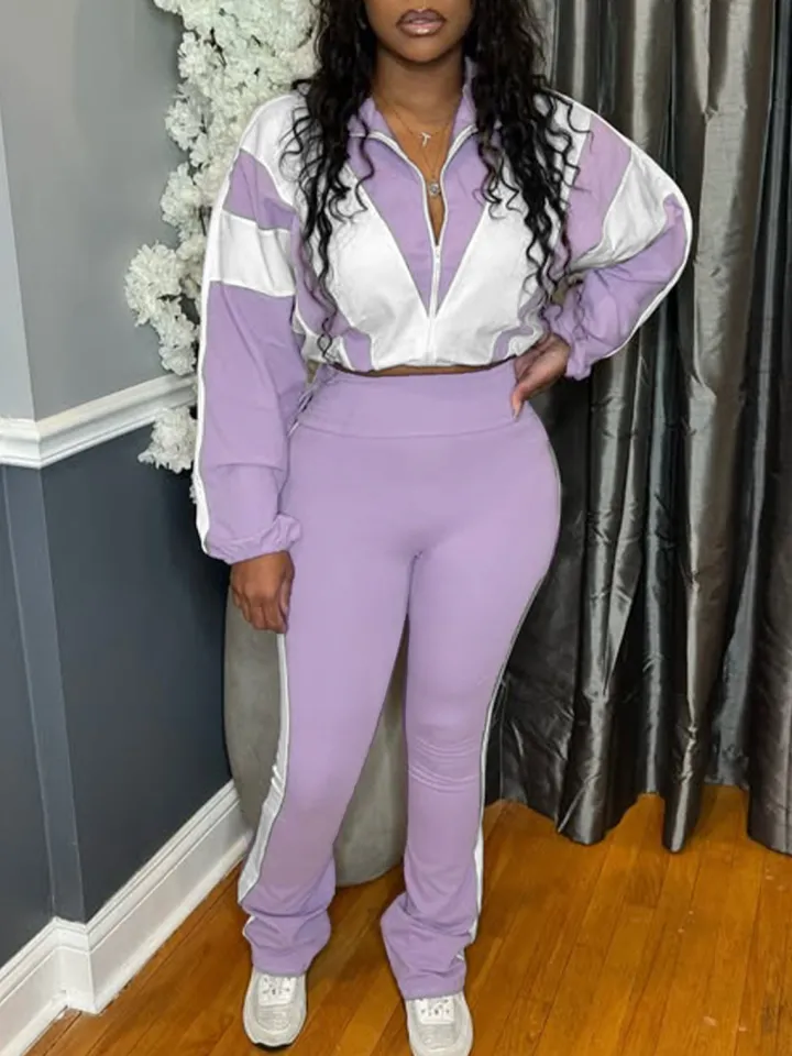 Colorblock Drawstring Waist Tracksuit