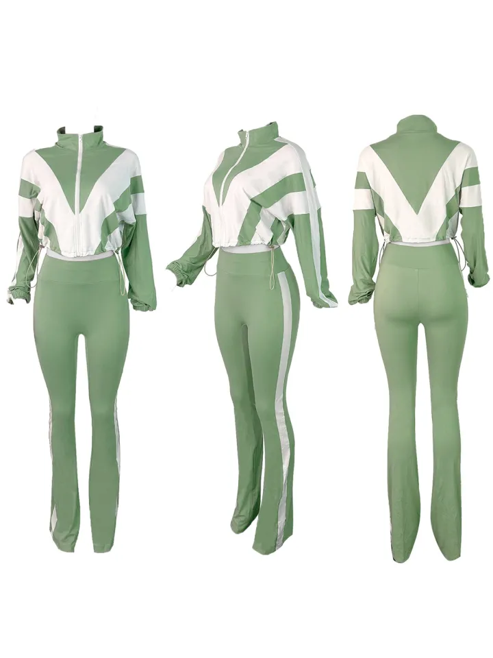 Colorblock Drawstring Waist Tracksuit