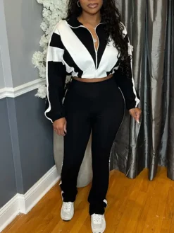 Colorblock Drawstring Waist Tracksuit