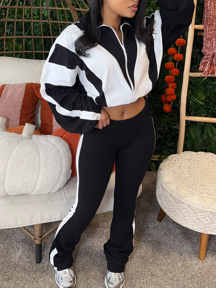 Colorblock Drawstring Waist Tracksuit