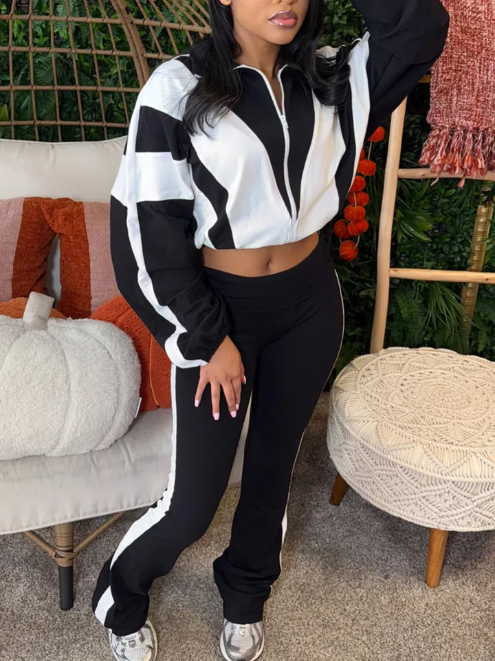 Colorblock Drawstring Waist Tracksuit