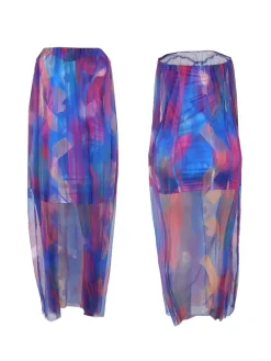 Colorblock Mesh Patchwork Strapless Dress