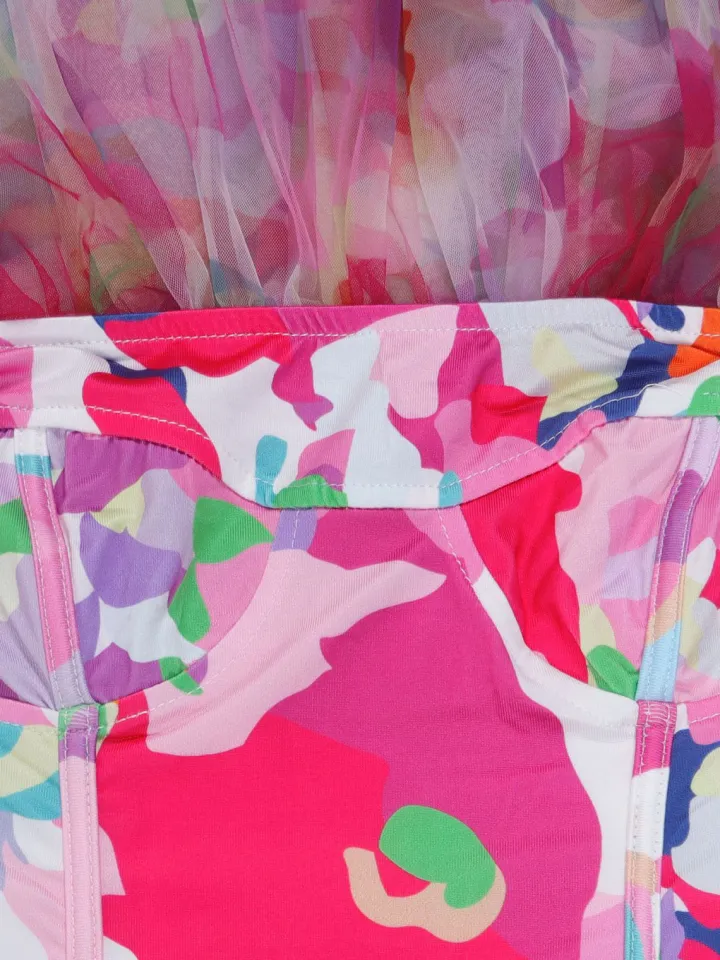 Colorblock Mesh Patchwork Strapless Dress