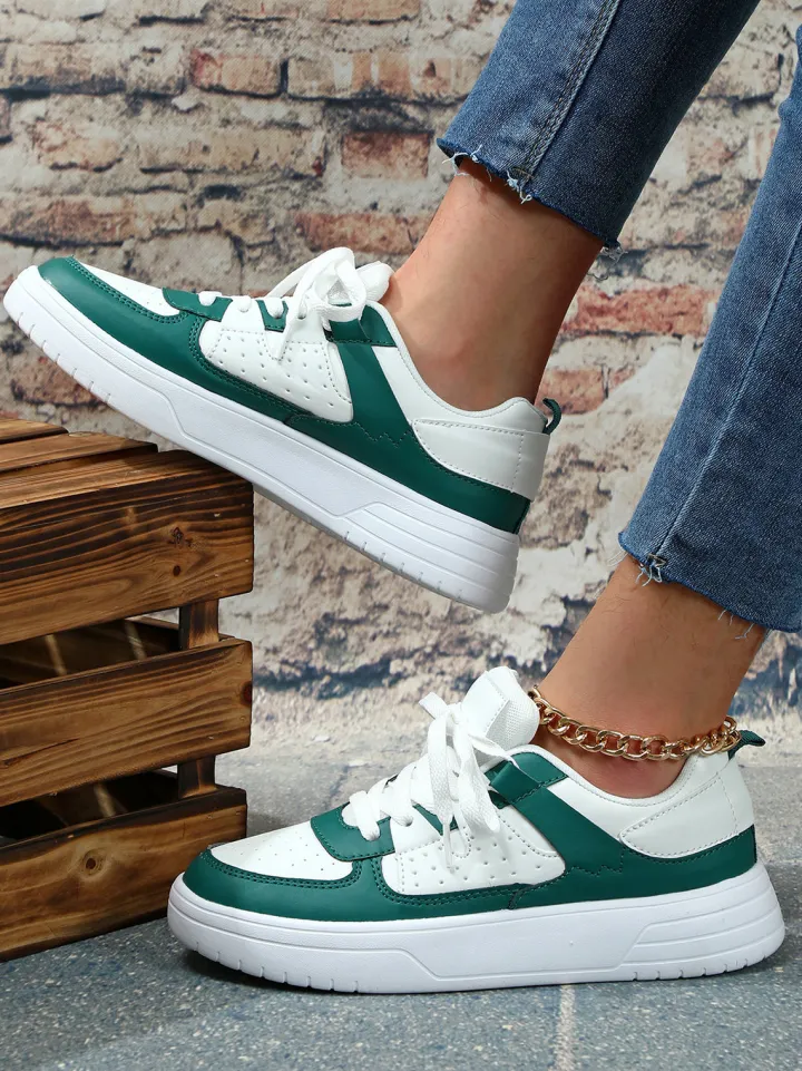 Colorblock Platform Lace-Up Sneakers