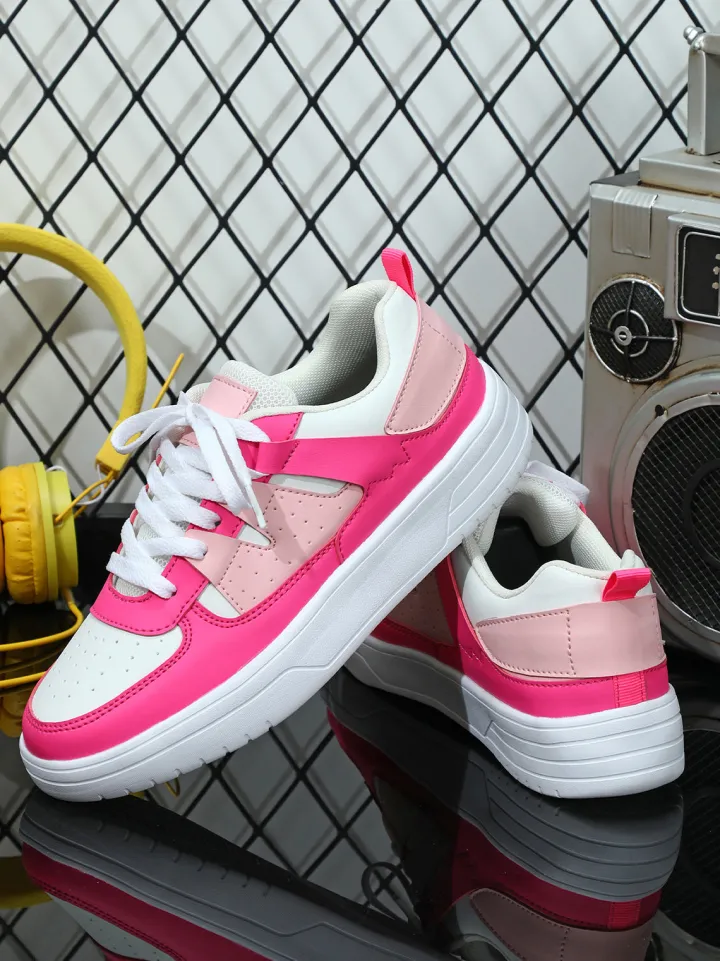 Colorblock Platform Lace-Up Sneakers