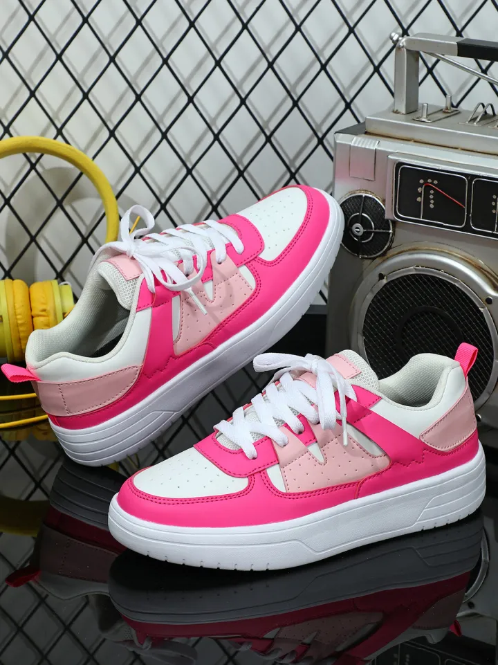 Colorblock Platform Lace-Up Sneakers