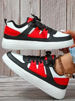Colorblock Platform Lace-Up Sneakers