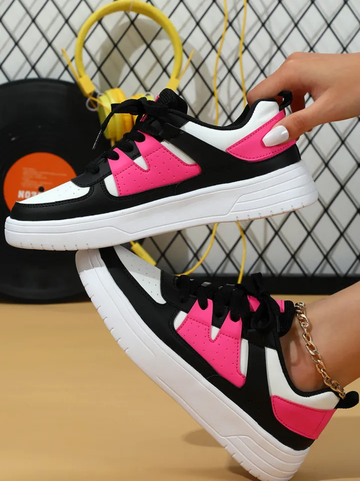 Colorblock Platform Lace-Up Sneakers