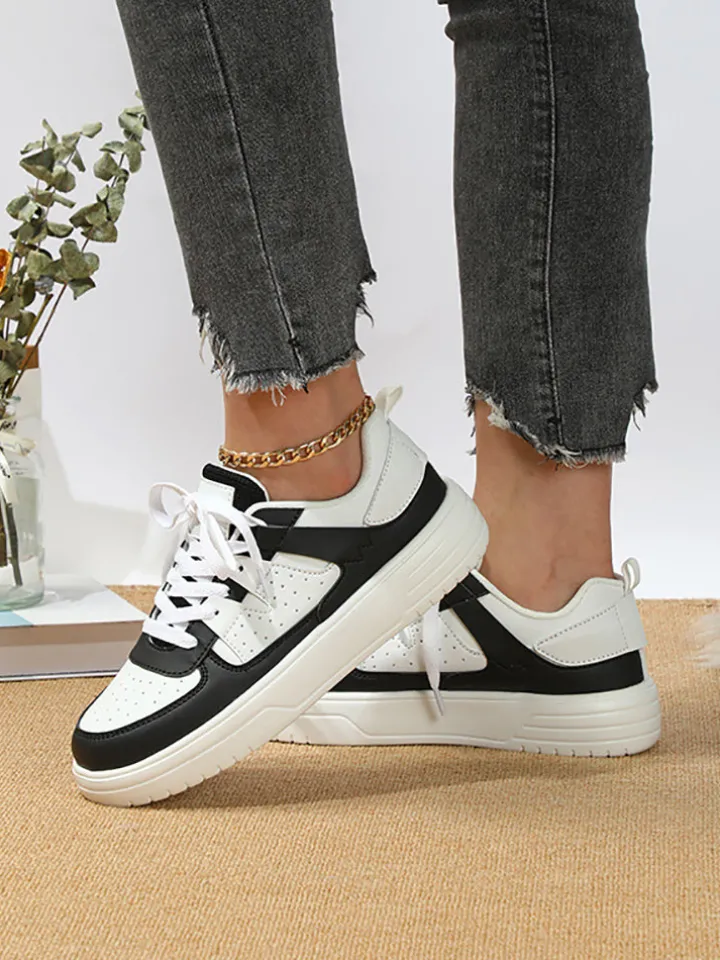 Colorblock Platform Lace-Up Sneakers
