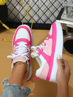 Colorblock Platform Lace-Up Sneakers