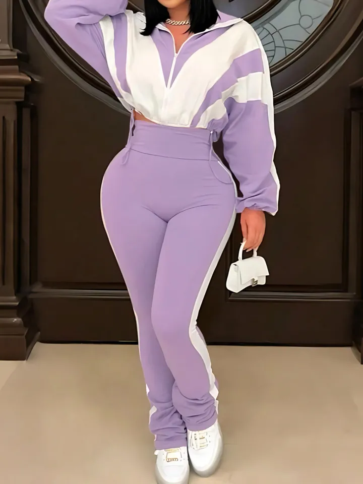 Colorblock Two Piece Pants Set