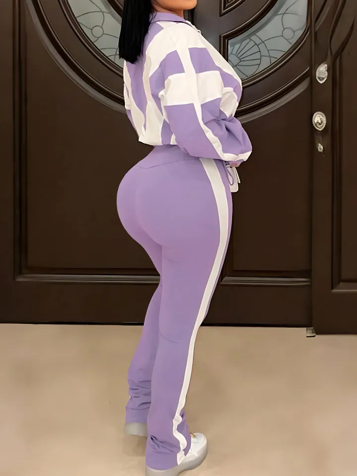 Colorblock Two Piece Pants Set