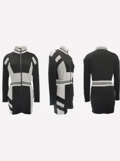 Colorblock Zip Jacket Long Sleeve Dress
