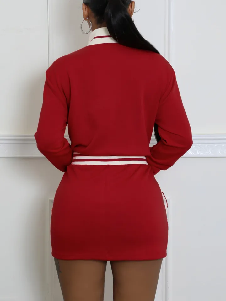 Colorblock Zip Jacket Long Sleeve Dress