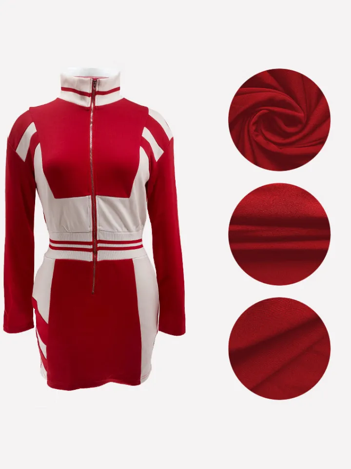 Colorblock Zip Jacket Long Sleeve Dress