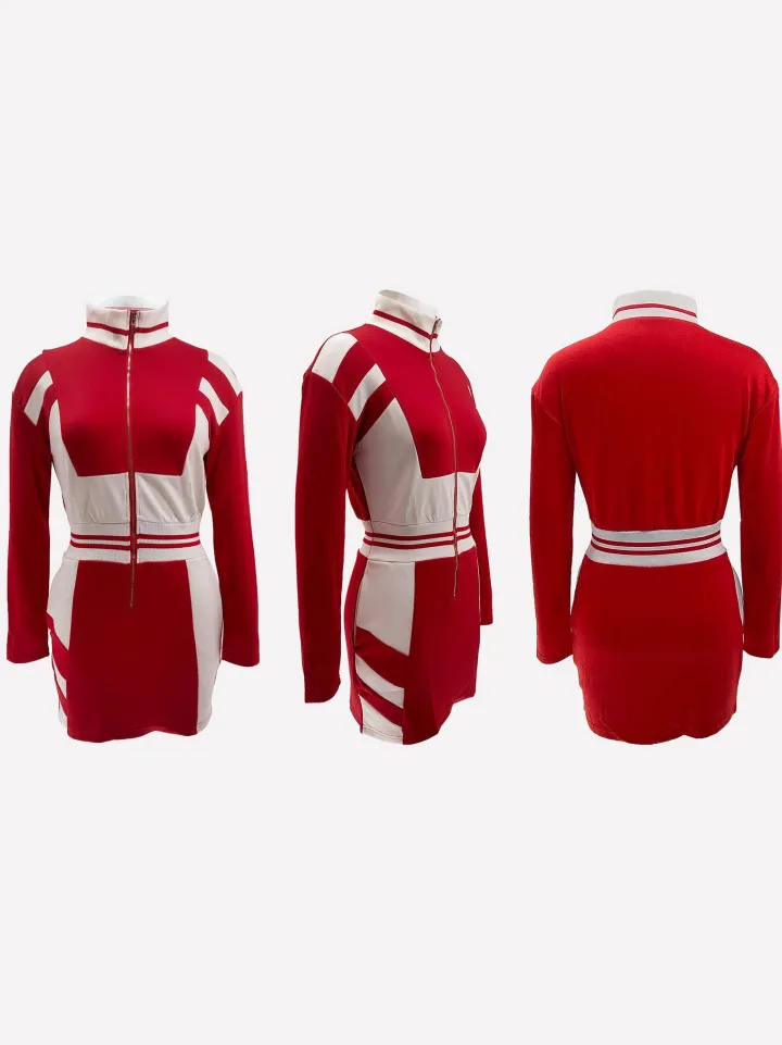 Colorblock Zip Jacket Long Sleeve Dress