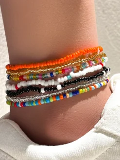 Colorful Beaded Beach Anklet Set
