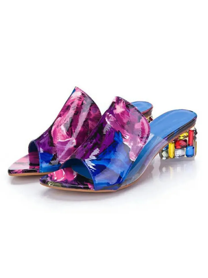 Colorful Crystal Patchwork Chunky Slide