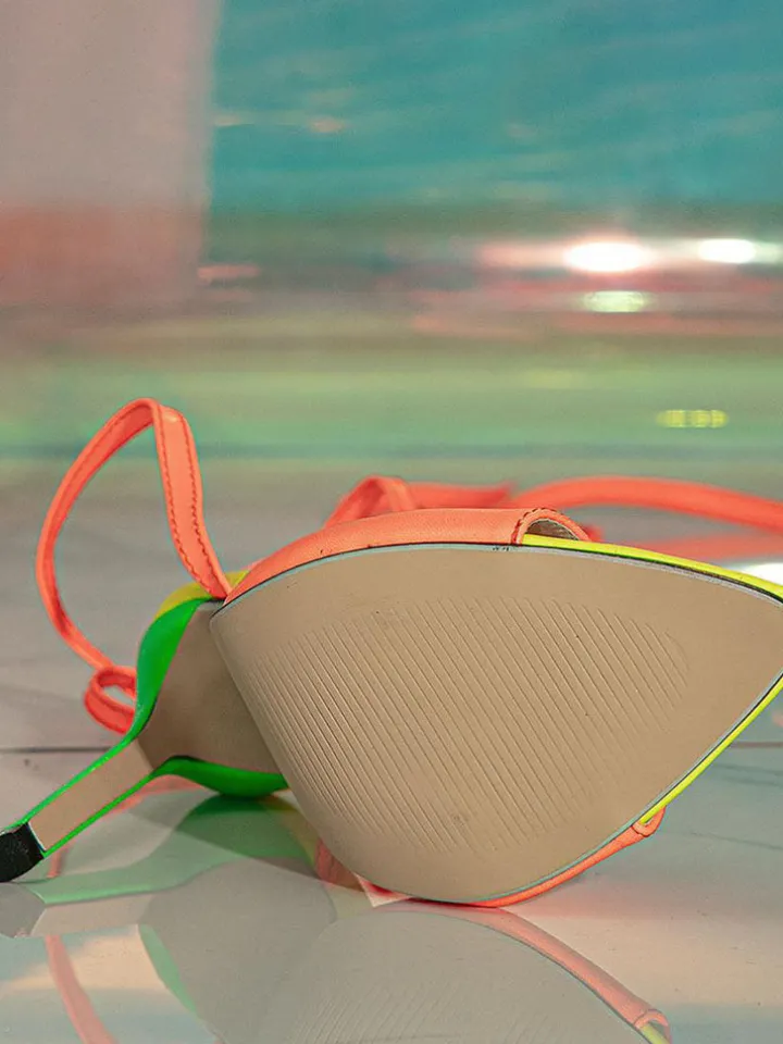 Colorful Fluorescent Tie Up Open Toe Heel