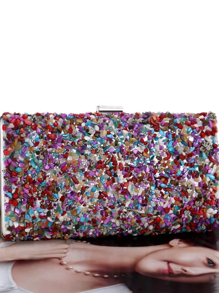 Colorful Stone Chain Cuboid HandBags