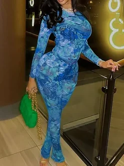 Crew Neck Mesh Tops Pants Sets