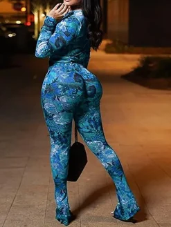 Crew Neck Mesh Tops Pants Sets