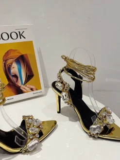 Crisscross Rhinestone Strap High Heel Sandal