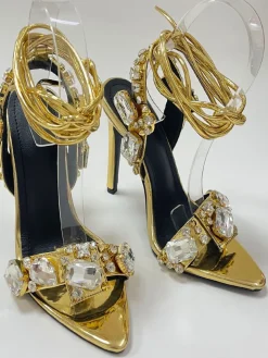 Crisscross Rhinestone Strap High Heel Sandal