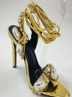 Crisscross Rhinestone Strap High Heel Sandal