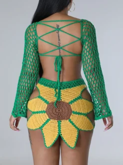 Crochet Sunflower Beach Skirt Set