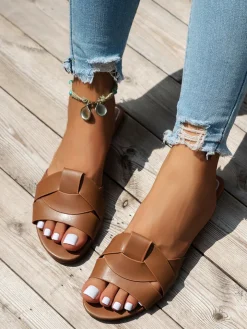 Cross Strap Flat Slides