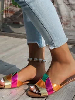 Cross Strap Flat Slides